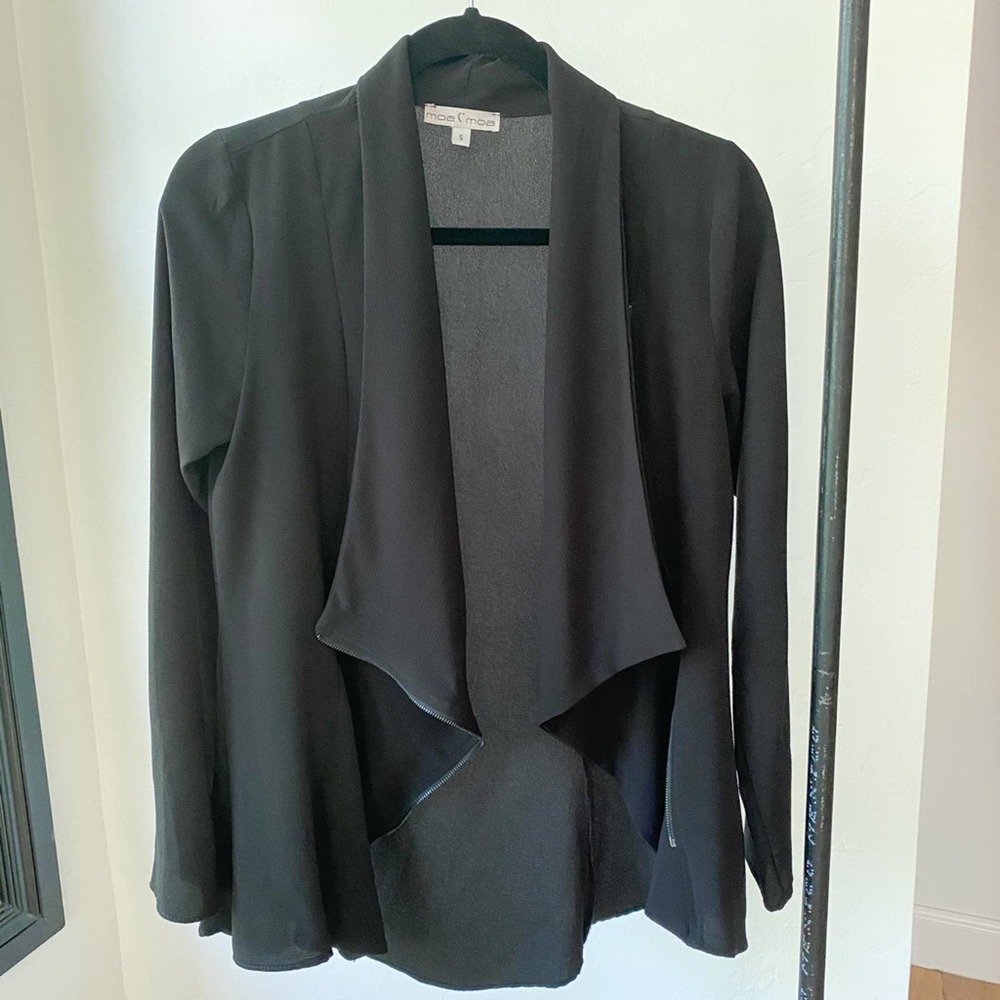 MOA MOA Women's Black Crepe Long Sleeve Asymmetrical Moto Zip Blazer sz S
